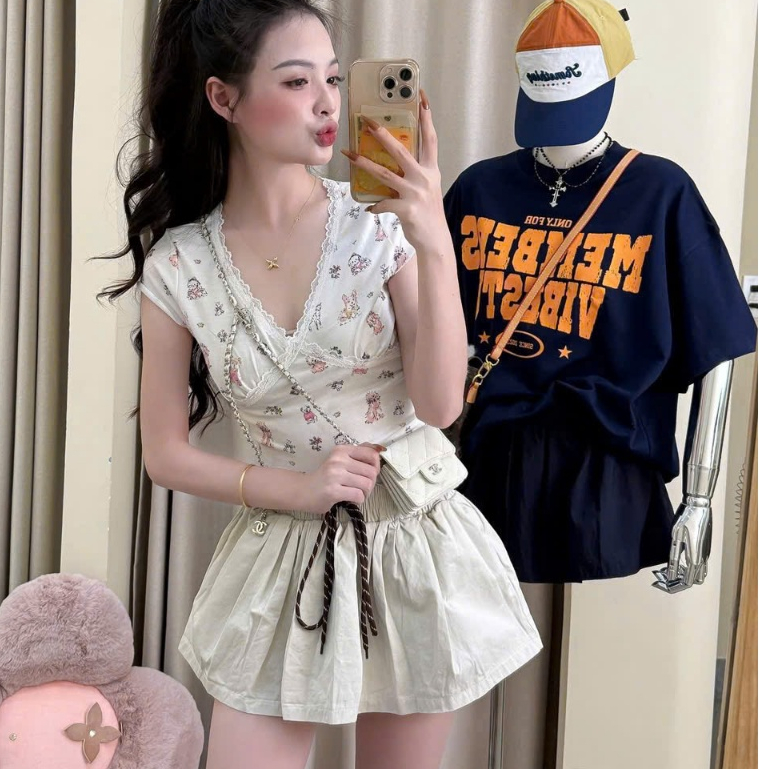 Chân váy cạp chun dáng bồng có lót quần, thô mềm dày dặn(dáng ngắn) LABEL V22