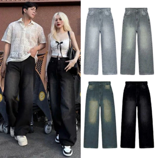Quần Jeans Dài Wash Calem.Club Ống Rộng Cạp Cao Tôn Dáng Nam Nữ Unisex