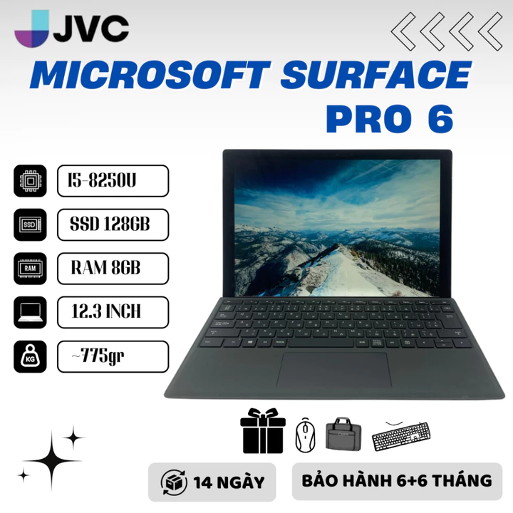 LapTop xách tay Microsoft surface pro 6 Core i5 8250U Ram 8gb SSD 128gb Màn touch 2k pin> 4h