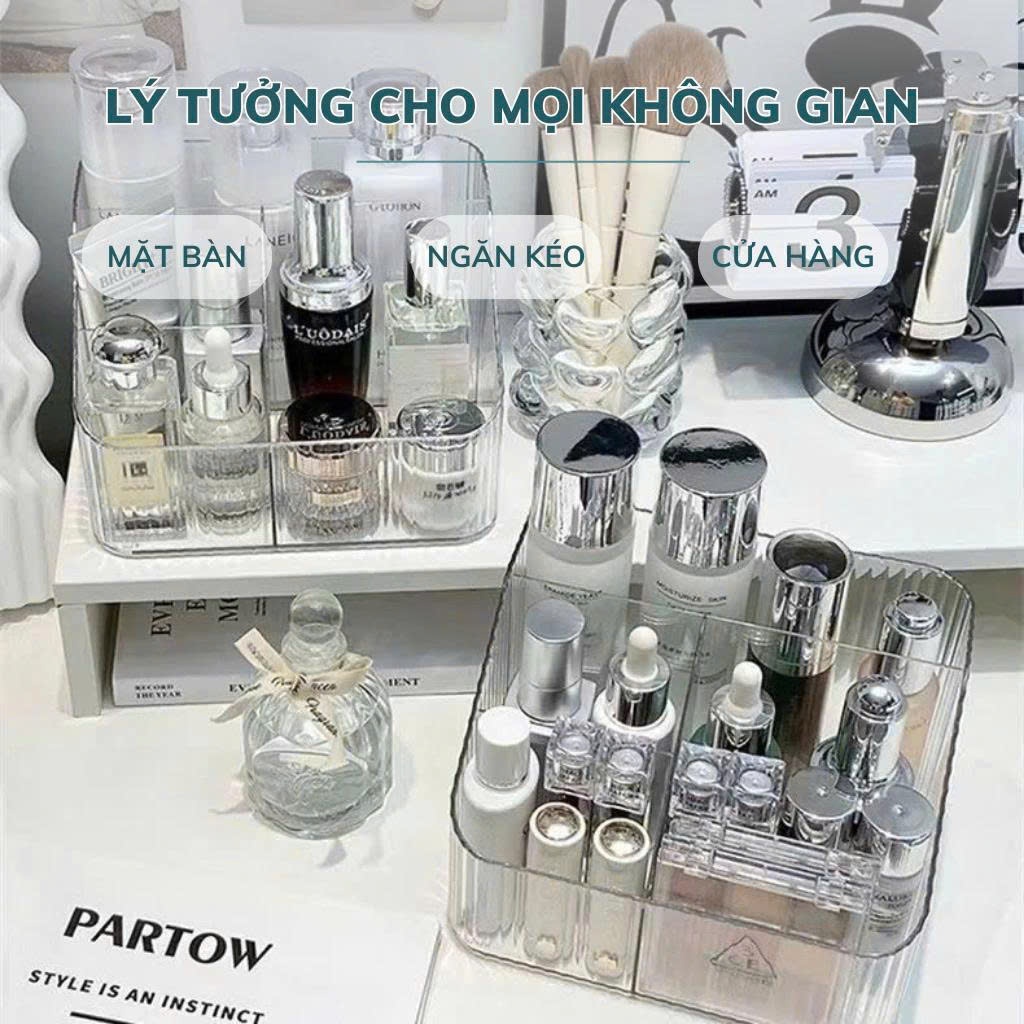 Khay Đựng Mỹ Phẩm Để Bàn Mini, Kệ Đựng Mỹ Phẩm Trong Suốt Đựng Son Dụng Cụ Makeup Gọn Gàng