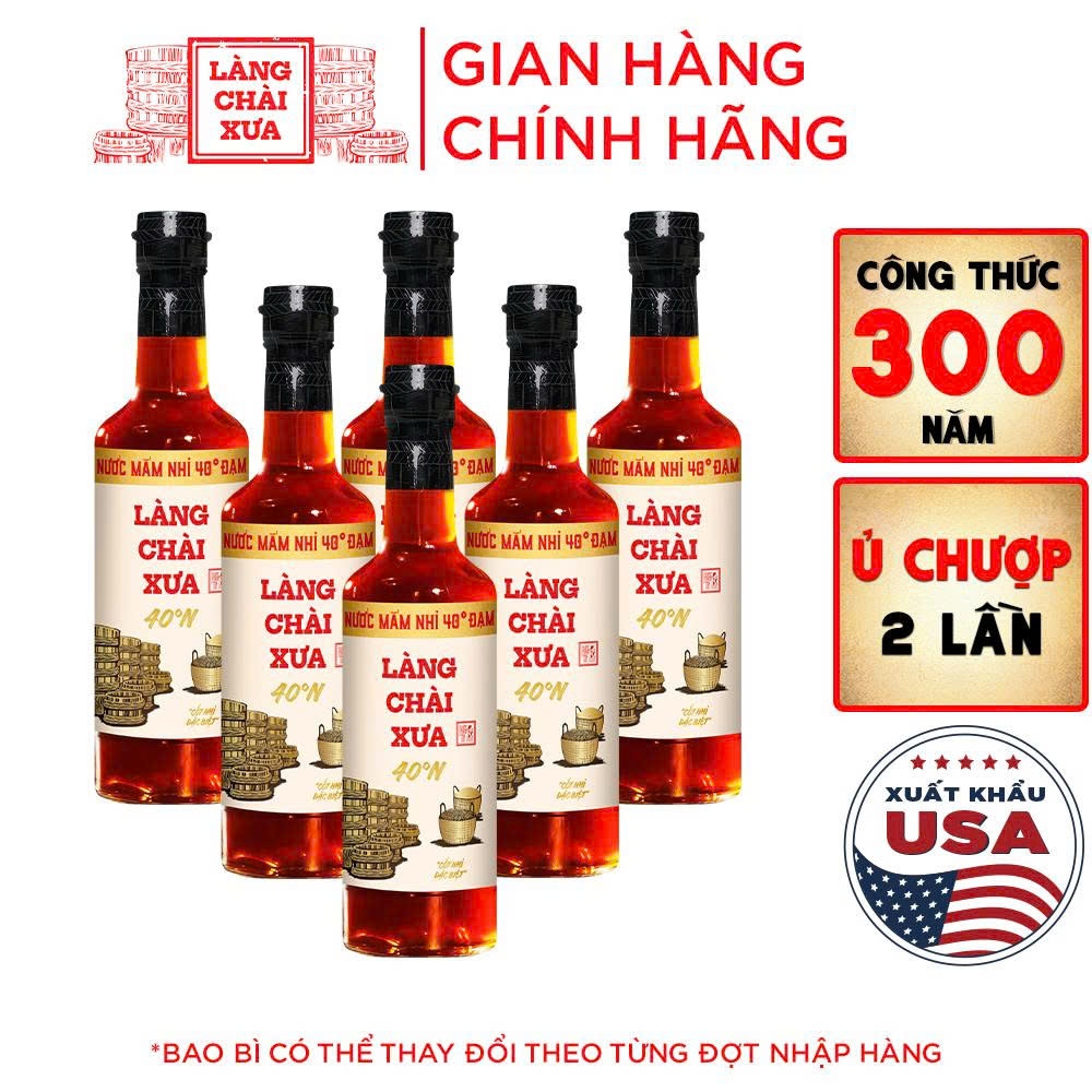 [TẶNG nước tương 125ml] Thùng 6 chai nước mắm nhỉ nhãn vàng truyền thống 40N Làng Chài Xưa 500ml