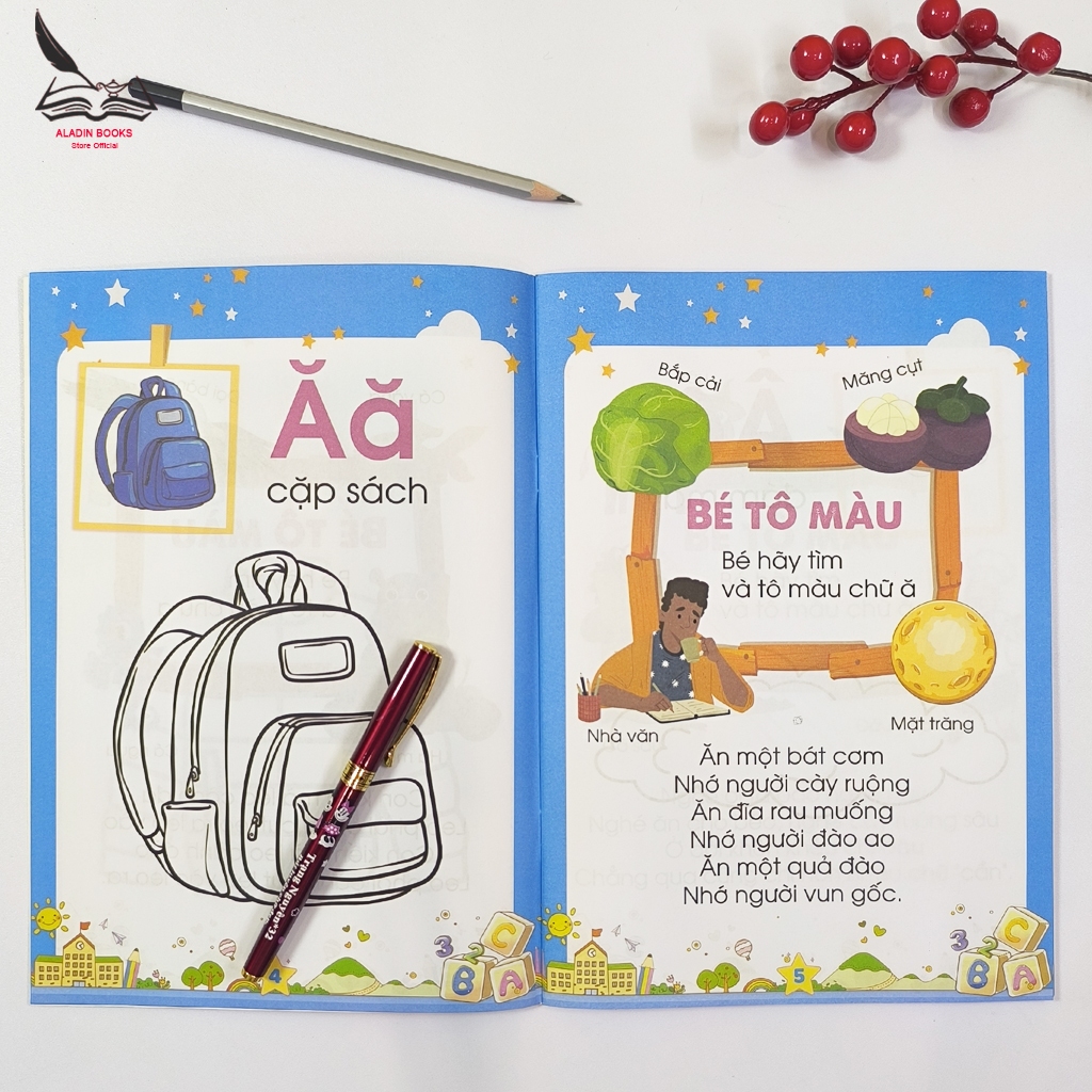 Sách- Bé Tô Màu Và Học Chữ Cái Tiếng Việt- Phương Pháp Giáo Dục Sớm- Kèm Quà Tặng Bảng Tóm Tắt Toán