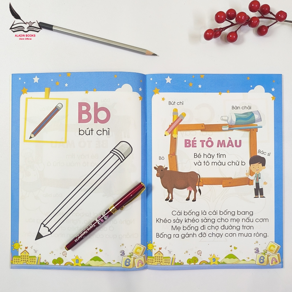 Sách- Bé Tô Màu Và Học Chữ Cái Tiếng Việt- Phương Pháp Giáo Dục Sớm- Kèm Quà Tặng Bảng Tóm Tắt Toán