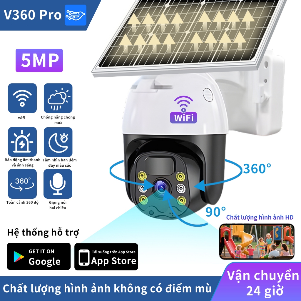 V360 Pro WIFI Camera Năng Lượng Mặt Trời 5MP Full Color Night Vision ...
