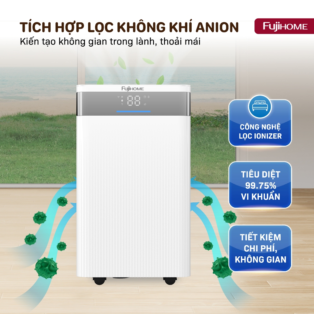 Máy hút ẩm gia đình FUJIHOME DH12NW Nhập Khẩu, máy hút ẩm công nghệ điều khiển qua app hoạt động êm