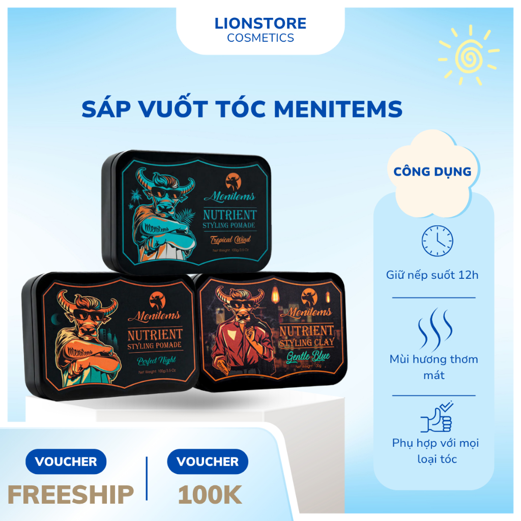 Sáp vuốt tóc Menitems, sáp vuốt tóc nam Pomade, giữ nếp, tạo kiểu lên ...
