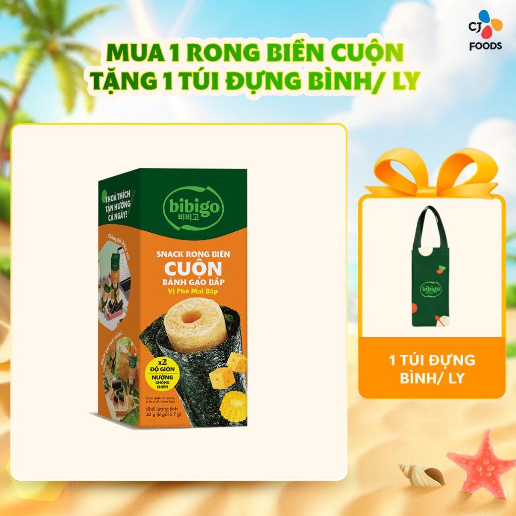 [Mua1 tặng 1 túi đựng bình] Hộp Snack rong biển cuộn BiBiGo 42g (Truyền ...
