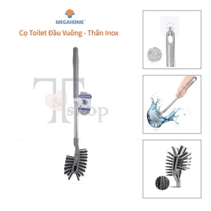 Cây Cọ Toilet 2 Đầu Vuông Inox MEGAHOME Cọ Chà Bồn Cầu Chất Liệu Lông Cước, Dày Dặn