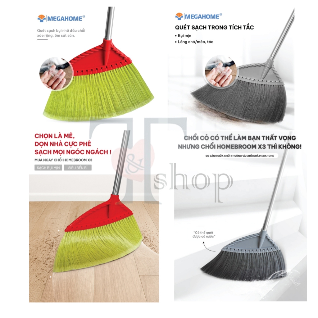 [HOẢ TỐC] Chổi Quét Sàn HomeBroom MEGAHOME Thân Cây Inox / Nhựa, Cước Mềm Mại Dùng Quét Nhà, Quét Nước (MÀU NGẪU NHIÊN)