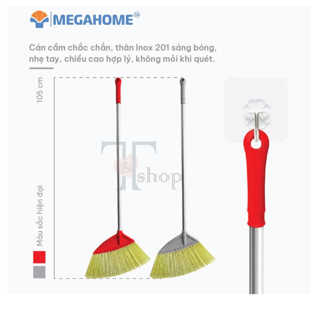 [HOẢ TỐC] Chổi Quét Sàn HomeBroom MEGAHOME Thân Cây Inox / Nhựa, Cước Mềm Mại Dùng Quét Nhà, Quét Nước (MÀU NGẪU NHIÊN)