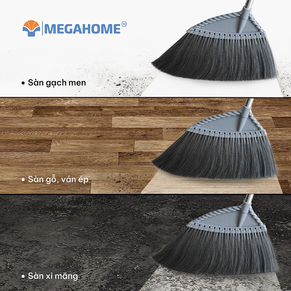 [HOẢ TỐC] Chổi Quét Sàn HomeBroom MEGAHOME Thân Cây Inox / Nhựa, Cước Mềm Mại Dùng Quét Nhà, Quét Nước (MÀU NGẪU NHIÊN)