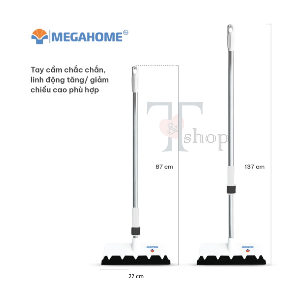 Cây Chà Sàn Và Gạt Nước 2 Trong 1 Bản Chà To (T02) MEGAHOME Cán Rút Tăng Đơ Thu Ngắn 87cm Dài Ra 137cm