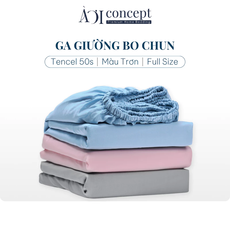 Ga Giường lụa Tencel 50s AOICONCEPT màu trơn đủ size bo chun Cao Cấp không xù lông trơn mượt thoáng mát Drap lụa Tencel — ảnh 1