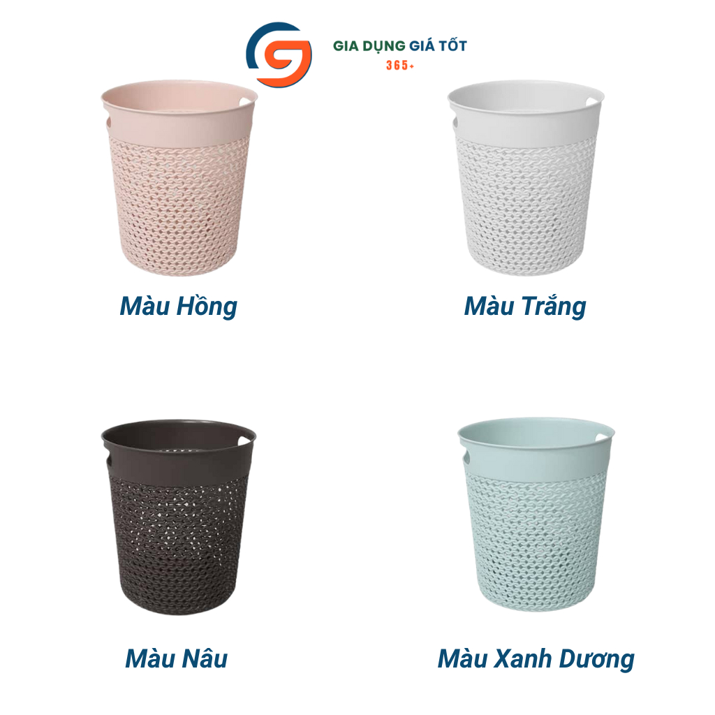 Sọt rác, giỏ rác nhựa giả mây nhỏ có quai, gọn nhẹ để gầm bàn, nhà tắm, phòng ngủ, văn phòng
