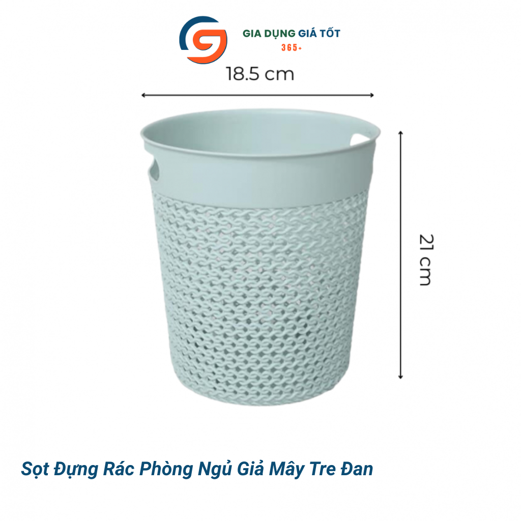Sọt rác, giỏ rác nhựa giả mây nhỏ có quai, gọn nhẹ để gầm bàn, nhà tắm, phòng ngủ, văn phòng