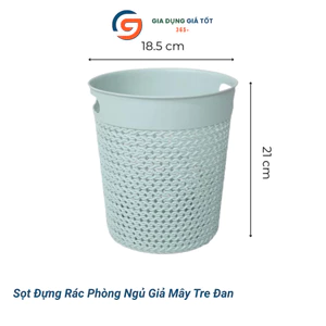 Sọt rác, giỏ rác nhựa giả mây nhỏ có quai, gọn nhẹ để gầm bàn, nhà tắm, phòng ngủ, văn phòng