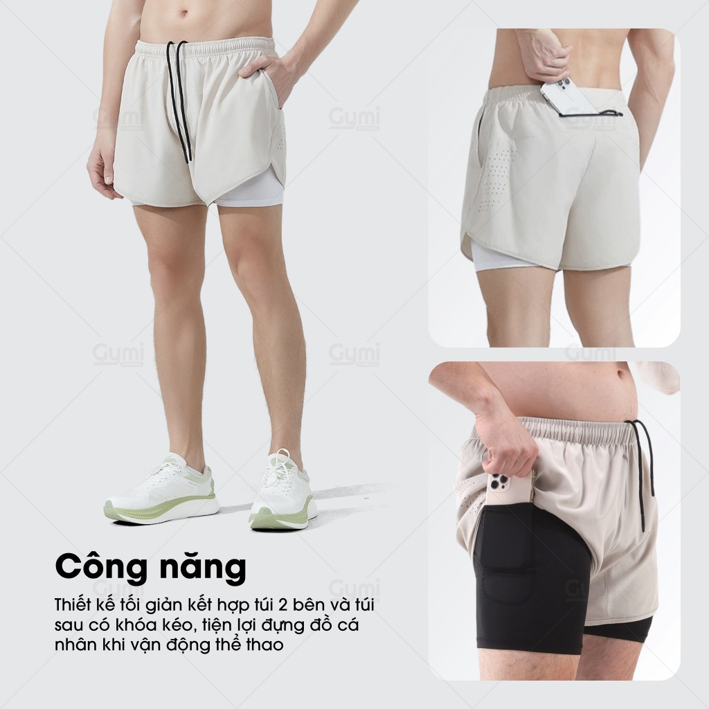 Quần Chạy Bộ Nam 2 Lớp, Quần SHORT Tập Gym Thể Thao Thoáng Khi, Có Túi Khóa Sau Đựng Điện Thoại
