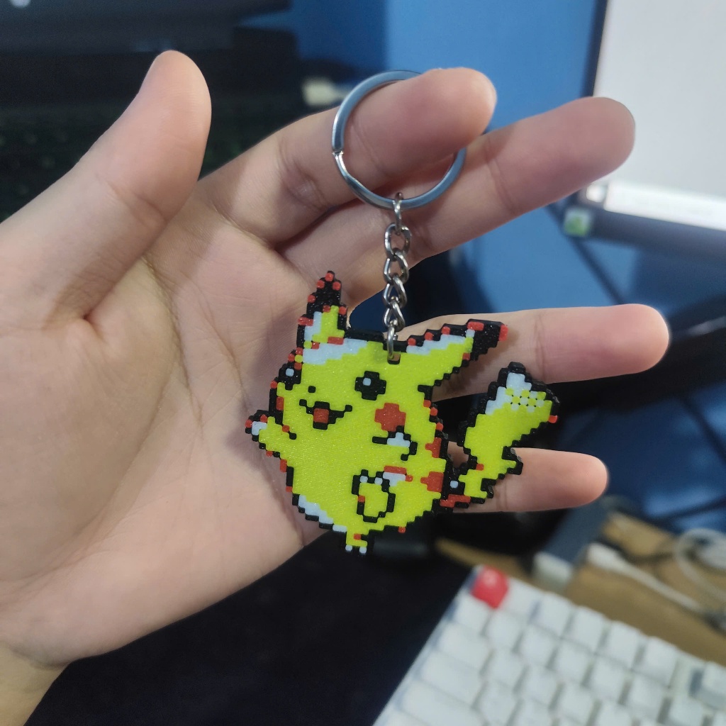 Móc Khóa Pokemon Pikachu Phong Cách Pixel Art in 3D