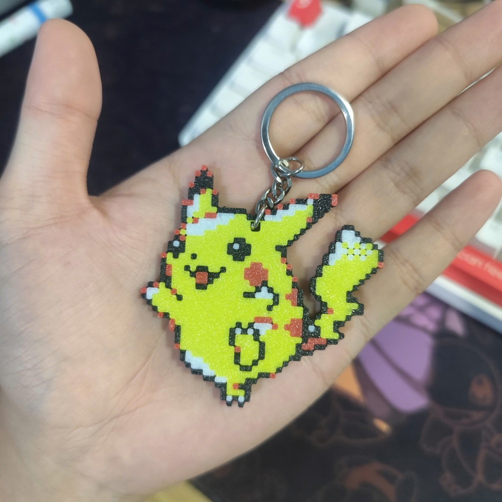 Móc Khóa Pokemon Pikachu Phong Cách Pixel Art in 3D