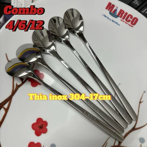 Combo 4/6/12 Thìa Cà Phê Inox 304 Model 17cm Miệng Giọt Nước Trắng Bạc Siêu Đẹp
