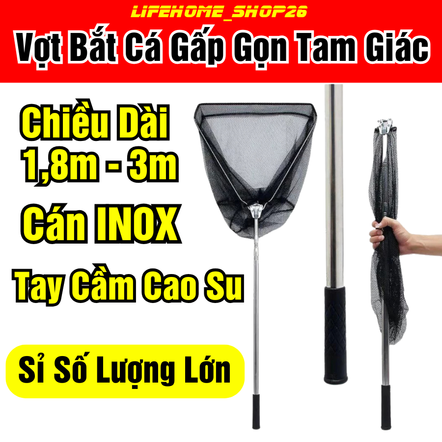 Vợt Bắt Cá Inox Gấp Gọn Tam Giác, Cán Dài 1m8–3m – Vớt Cá, Vớt Rác Ao ...