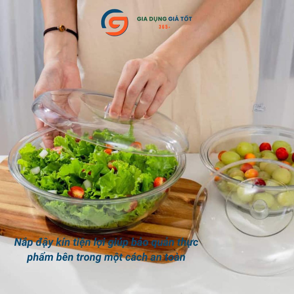 Bát tô nhựa có nắp đậy trong suốt đựng canh, cơm, thực phẩm, dày đẹp bền chắc