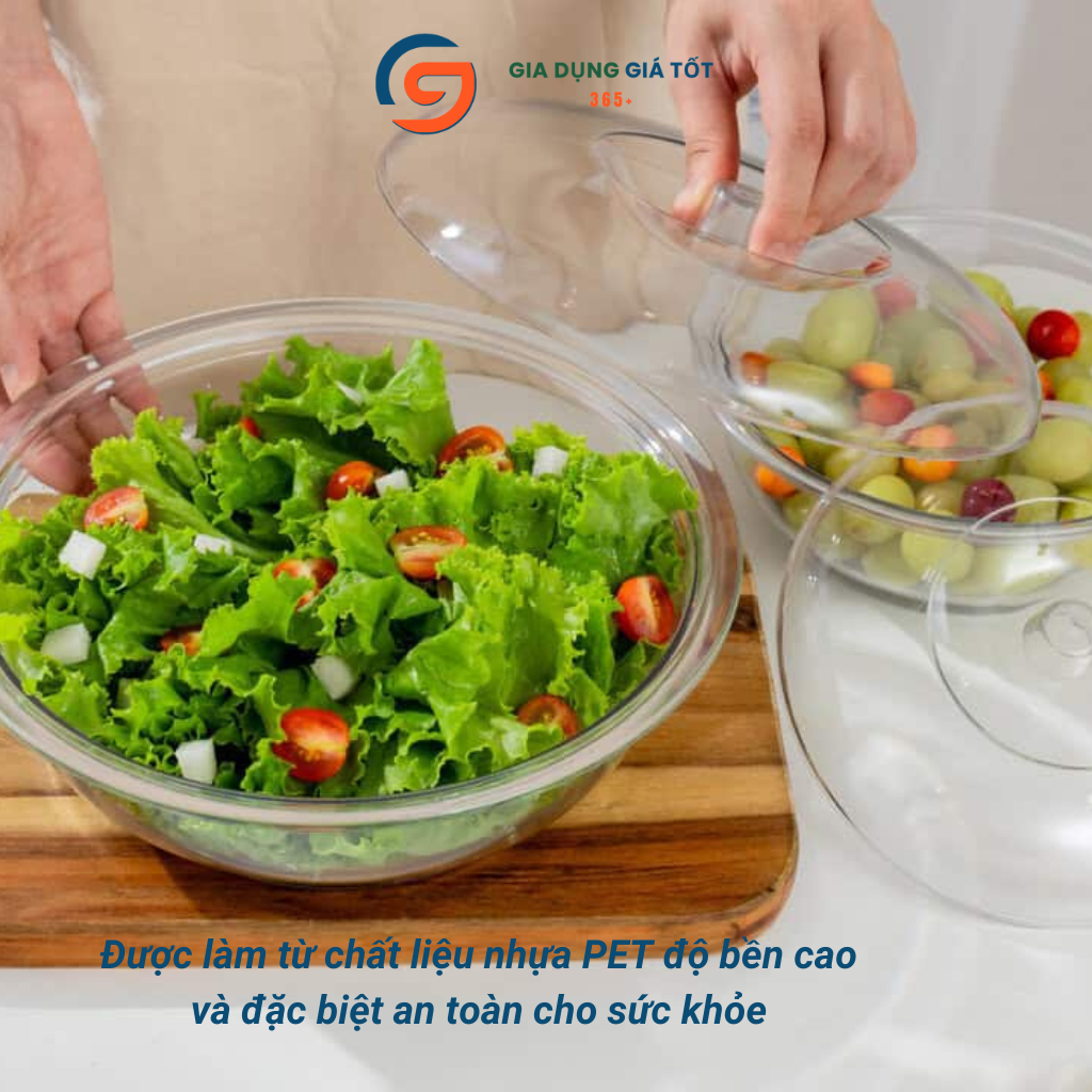 Bát tô nhựa có nắp đậy trong suốt đựng canh, cơm, thực phẩm, dày đẹp bền chắc