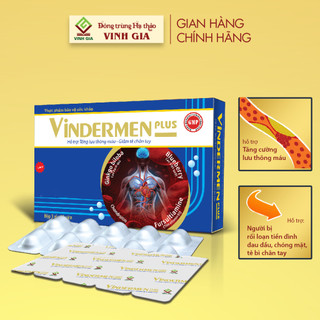 Viên Uống Vindermen Plus hỗ trợ Tăng Lưu Thông Máu, Giảm Tê Bì Chân Tay, Vai Gáy(30v/ Hộp)