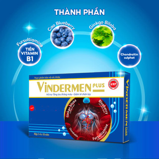 Viên Uống Vindermen Plus hỗ trợ Tăng Lưu Thông Máu, Giảm Tê Bì Chân Tay, Vai Gáy(30v/ Hộp)