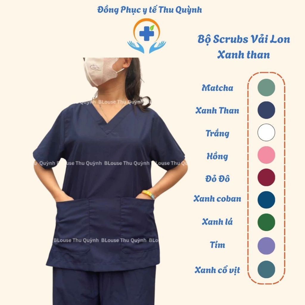 Đồng phục Spa,y tế,Bộ scrubs Bác sĩ,phòng khám,bệnh viện,áo phẫu thuật VẢI LON NHẬT màu xanh than