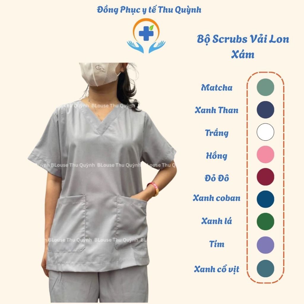 Đồng phục Spa y tế,Bộ scrubs Bác sĩ, phòng khám,bệnh viện,áo phẫu thuật VẢI LON NHẬT màu xám