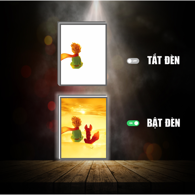 Tranh đèn led 3D đổi màu Hoàng Tử Bé - Tranh đèn led 3D  trang trí bàn làm việc, đèn ngủ