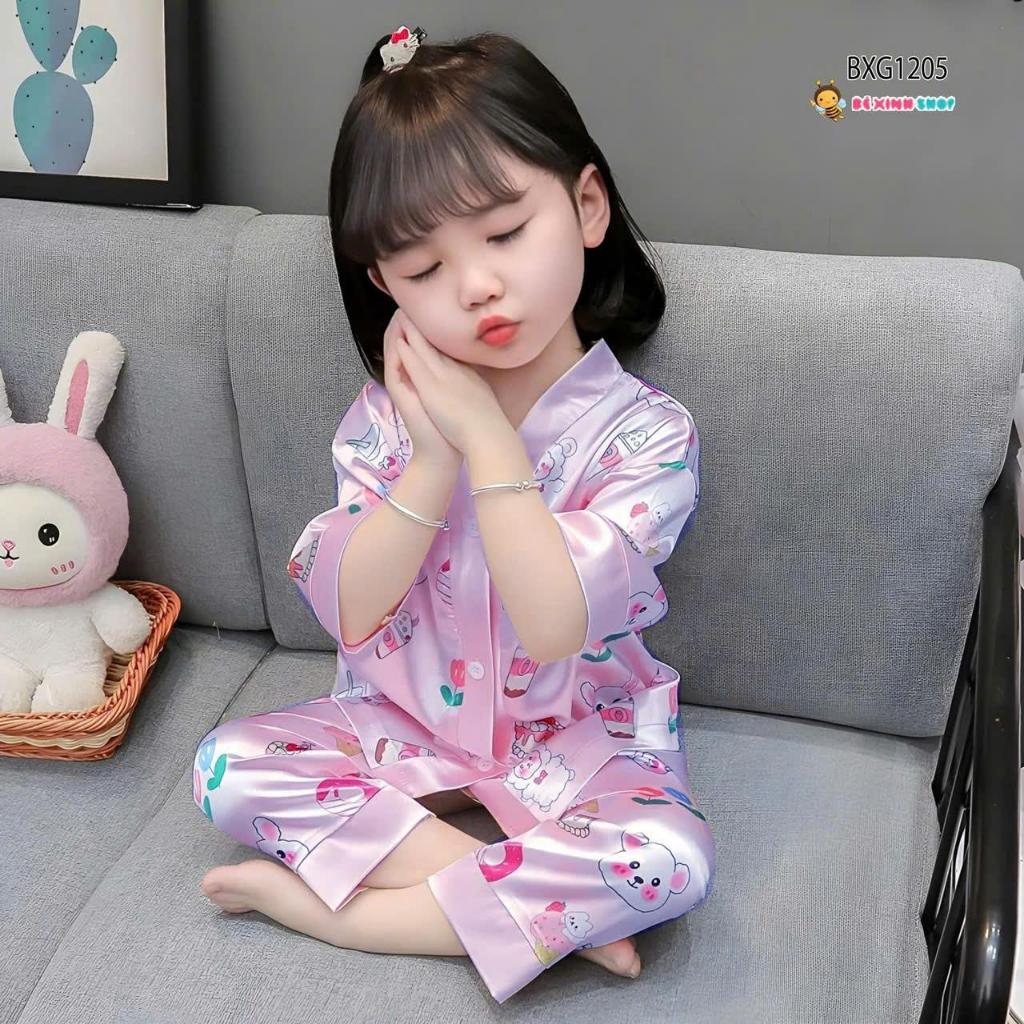 Bộ ngủ pijama họa tiết dễ thương cho bé gái 9-35 kg , chất vải thun lạnh mềm mịn  thoáng mát