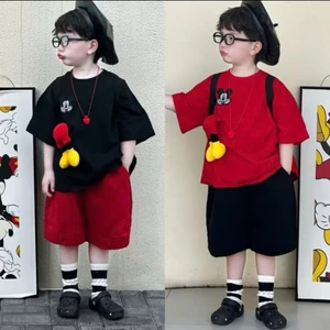 Bộ hè mickey Đính chân 3D áo cotton mềm mát kèm quần dày dặn đứng fom phong cách thời trang