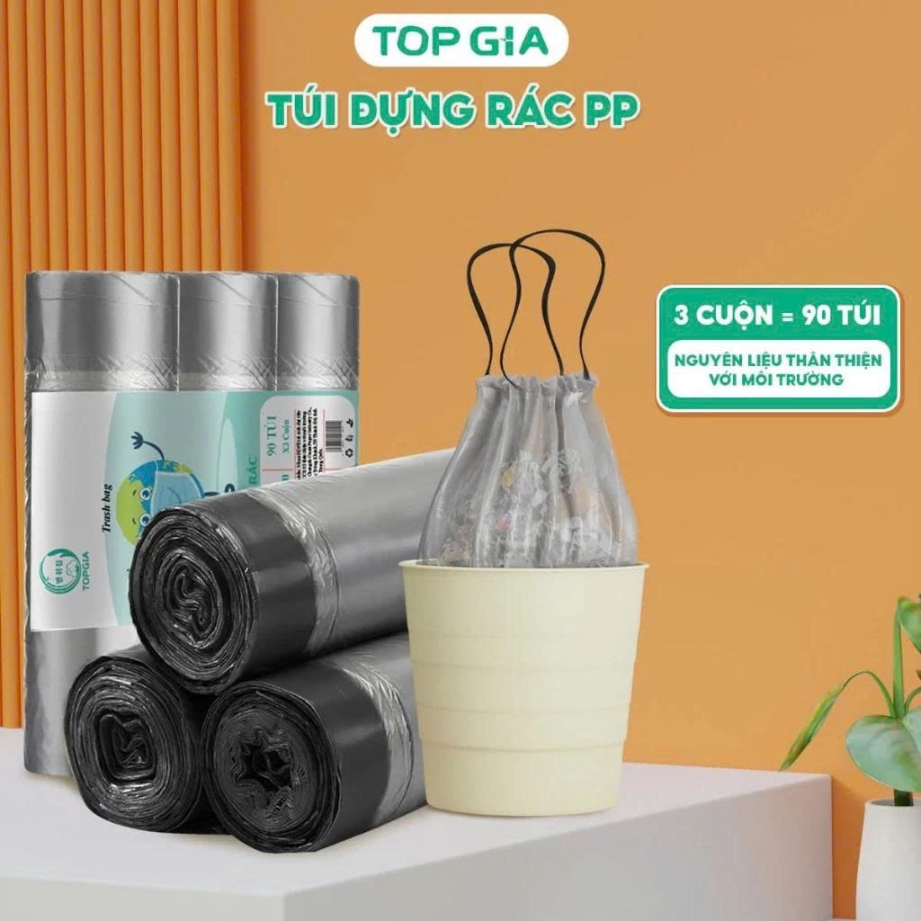 Túi đựng rác PP Top Gia, túi 3 cuộn đựng rác màu ghi thân thiện với môi ...