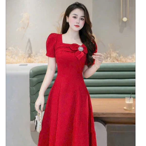 Đầm Nữ Dáng Xòe Mới Cực Đẹp Phối HOA 3 CÁNH ĐÍNH NGỌC THỜI TRANG