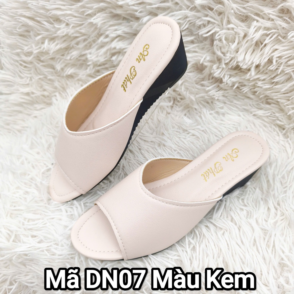 Dép nữ da thật cao cấp đế xuồng đúc cao su 5cm mã DN07T Palmyan- dép da trung niên
