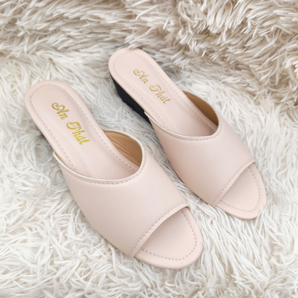 Dép nữ da thật cao cấp đế xuồng đúc cao su 5cm mã DN07T Palmyan- dép da trung niên