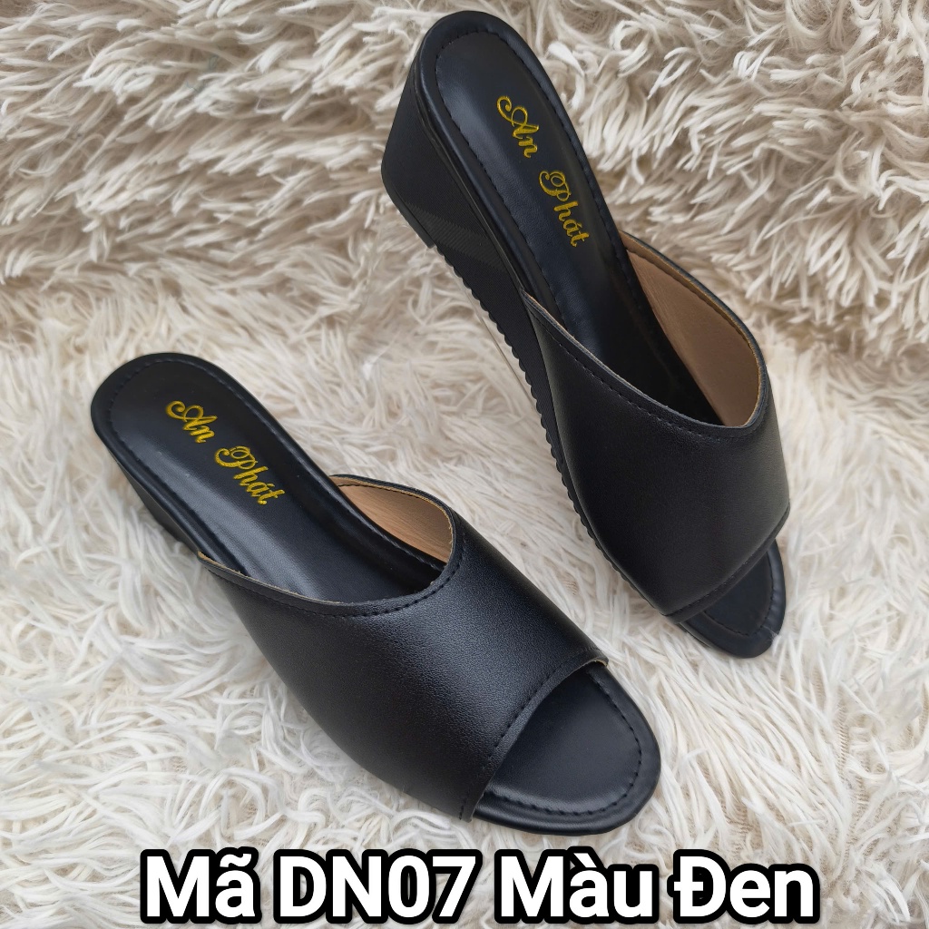 Dép nữ da thật cao cấp đế xuồng đúc cao su 5cm mã DN07T Palmyan- dép da trung niên