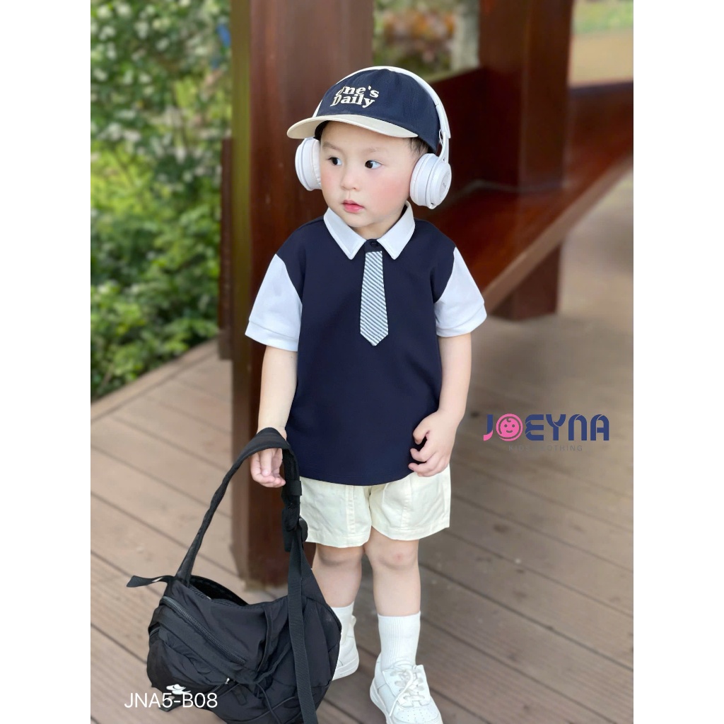 Set bộ polo cộc Joeyna B08 cavat kẻ so hot cho bé