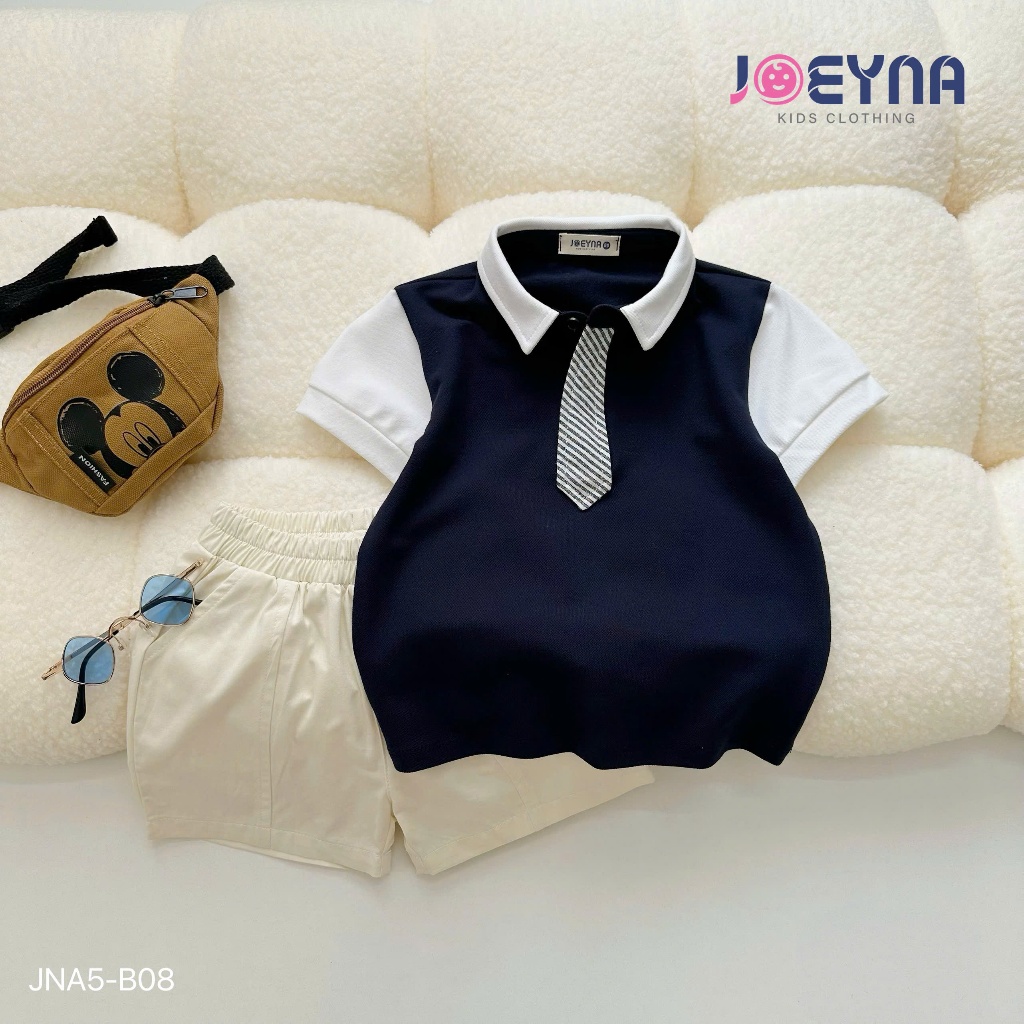 Set bộ polo cộc Joeyna B08 cavat kẻ so hot cho bé