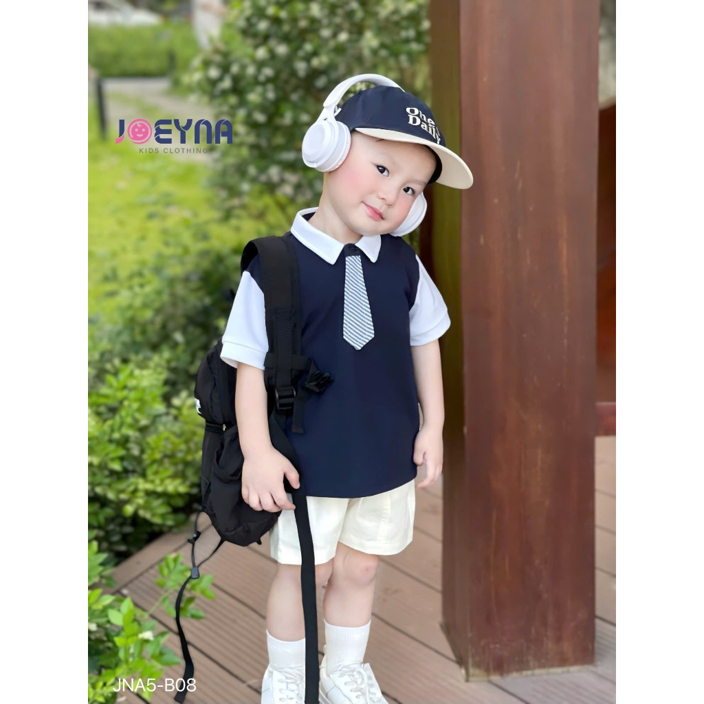 Set bộ polo cộc Joeyna B08 cavat kẻ so hot cho bé