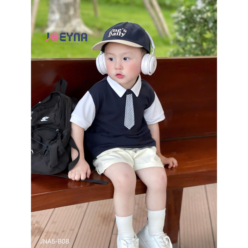 Set bộ polo cộc Joeyna B08 cavat kẻ so hot cho bé
