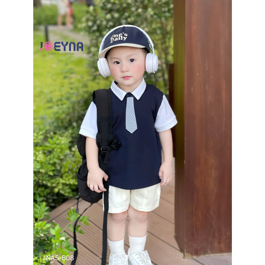 Set bộ polo cộc Joeyna B08 cavat kẻ so hot cho bé