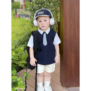 Set bộ polo cộc Joeyna B08 cavat kẻ so hot cho bé