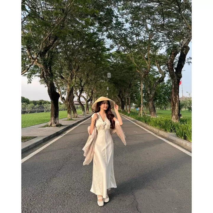 Đầm lụa dáng dài, Váy lụa dáng dài cổ V cột nơ form dài dự tiệc, Váy lụa Hàn Châu cao cấp sang chảnh tôn dáng gợi cảm