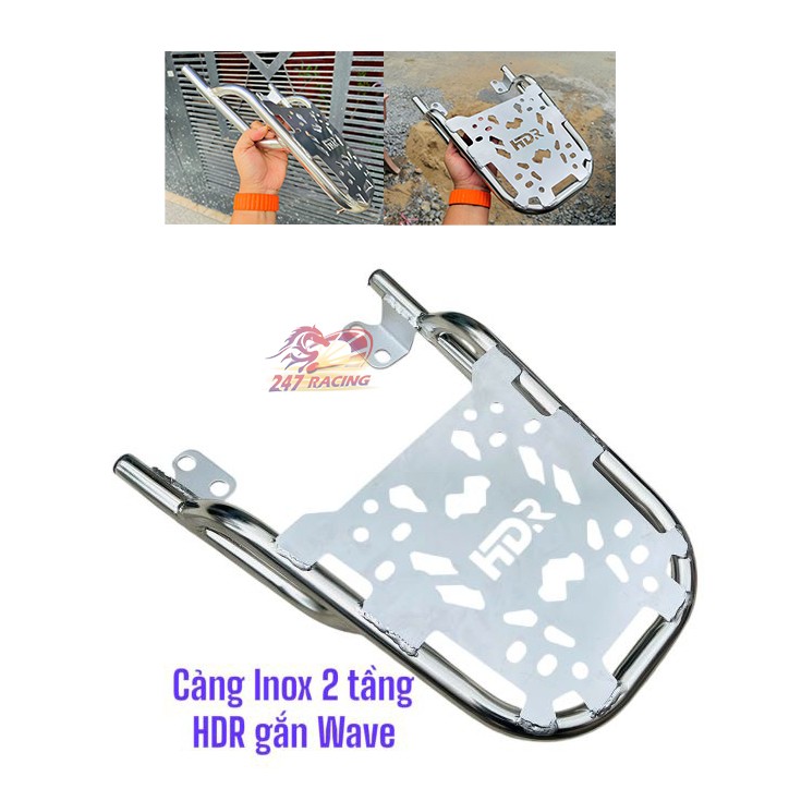 Cảng xe máy INOX 2 tầng mẫu HDR nguyên tấm gắn Wave A110 S110 RSX110 Blade WaveA100 S100 RS100 SIRIUS...