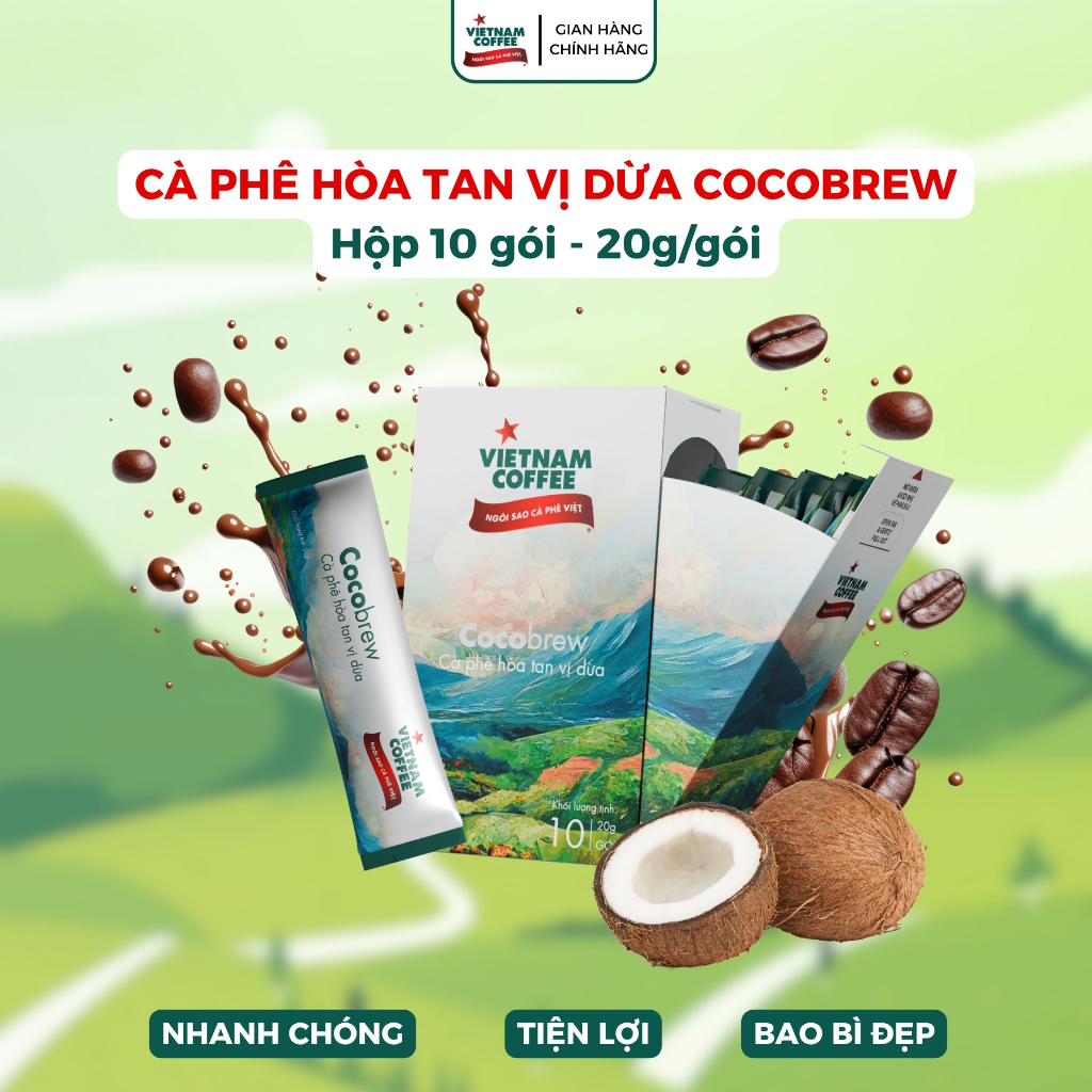 Cà phê hòa tan vị dừa Cocobrew VIETNAM COFFEE hộp 10 gói 20g/gói ...