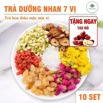 Trà hoa dưỡng nhan 7 vị 10 set mix sẵn, trà hoa thảo mộc gồm: hoa nhài, hoa hồng, hoa cúc, táo đỏ...