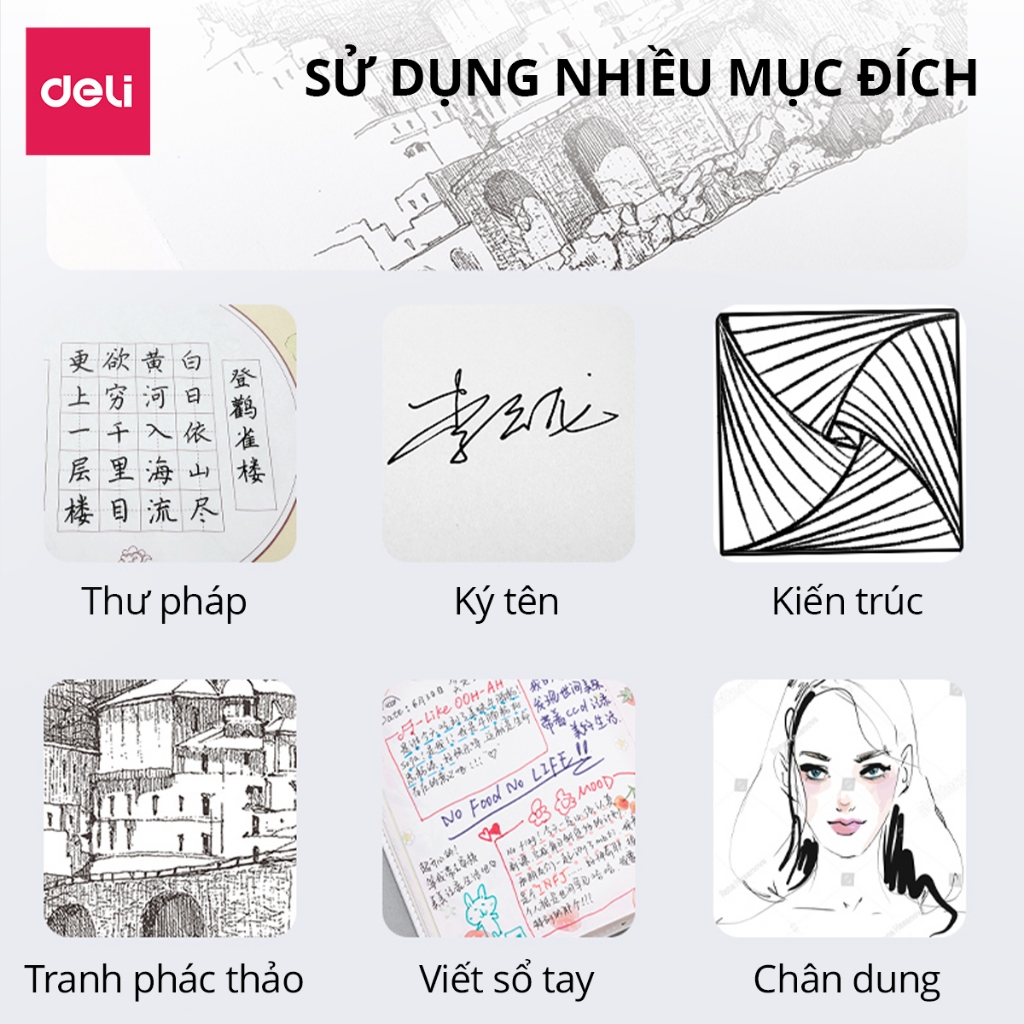 Bút Line Đi Nét Bút Vẽ Kỹ Thuật Nhiều Ngòi Deli Kháng Nước Chuyên Nghiệp Vẽ Mỹ Thuật Vẽ Caligraphy Phác Thảo